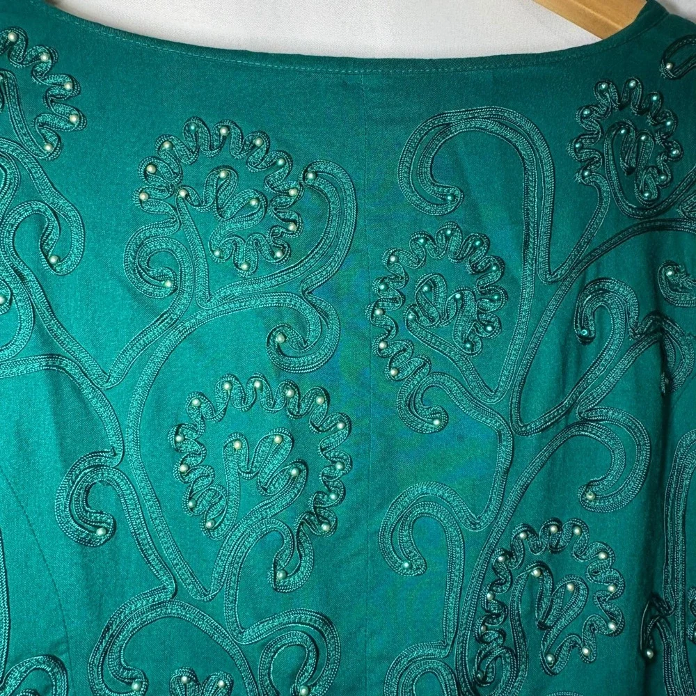Vintage Marie St Claire Emerald Green Beaded Soutache Evening Jacket Womens 12